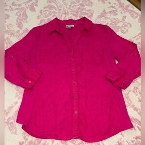 JM Collection Bright Pink Button-Down Linen & Cotton Shirt Women’s 12